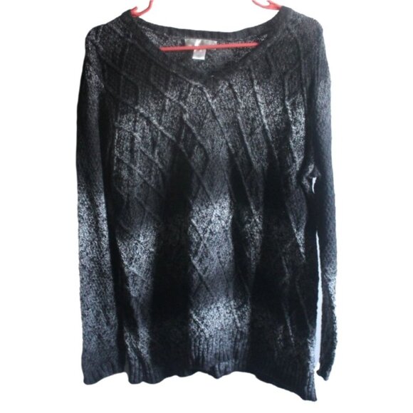 Christopher & Banks Light Weight, Diamond Knit Sweater-Black/Gray-Size L-GUC - Picture 1 of 4